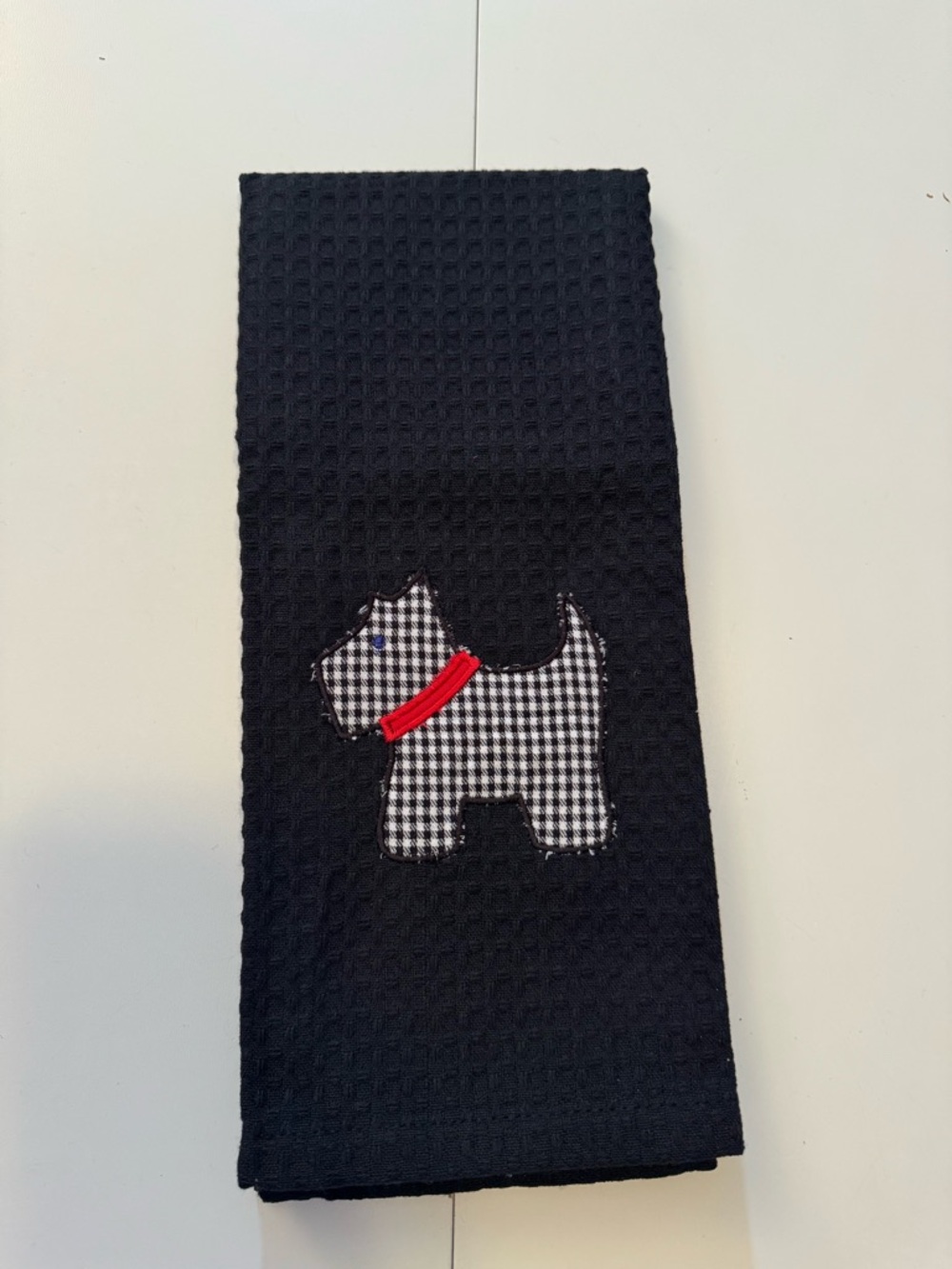 NEW Black Scottie Dog Appliqué Kitchen Towel Scottish terrier Made to order - Picture 2 of 5